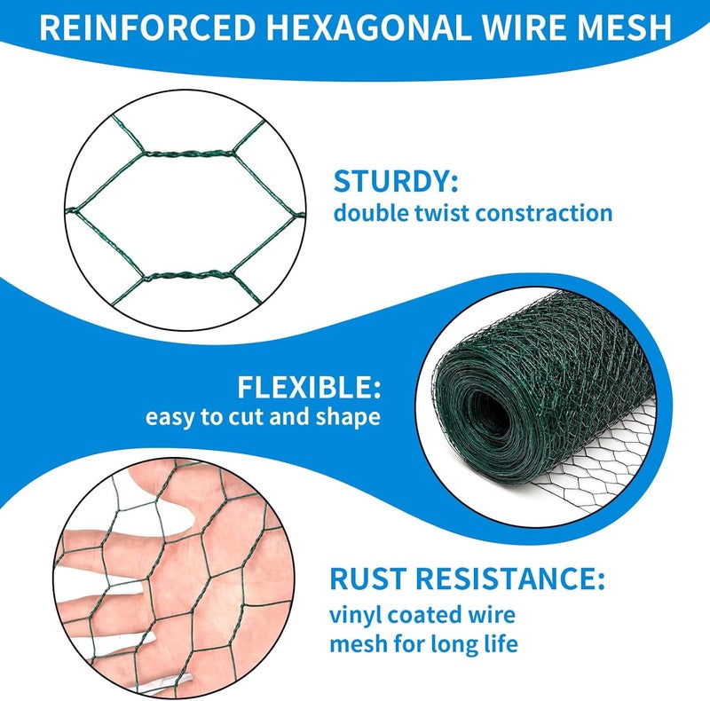 DOLEMODUO 48'' x 150' Green Chicken Wire Fencing, 1 inch Chicken Wire and 20 Gauge Poultry Netting, Garden Mesh Fence Roll for Floral Arrangements/Crafts/Farm/Livestock/Pet Protection - Image 3